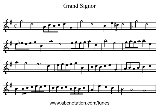 Grand Signor - staff notation