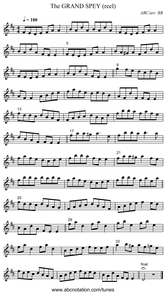 GRAND SPEY (reel), The - staff notation