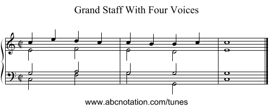Grand Staff With Four Voices - staff notation