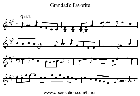 Grandad's Favorite - staff notation