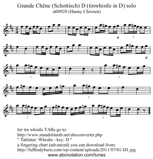 Grande Chêne (Schottisch) D (tinwhistle in D) solo - staff notation