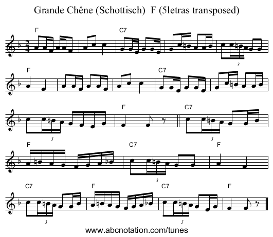 Grande Chêne (Schottisch) F (5letras transposed) - staff notation