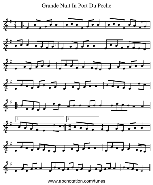 Grande Nuit In Port Du Peche - staff notation