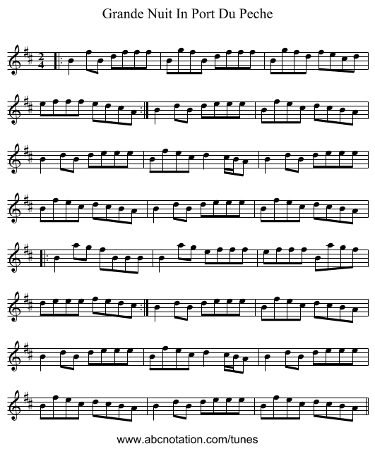 Grande Nuit In Port Du Peche - staff notation