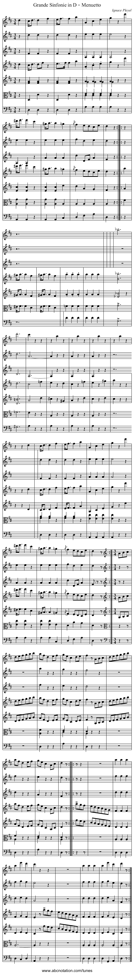 Grande Sinfonie in D – Menuetto - staff notation