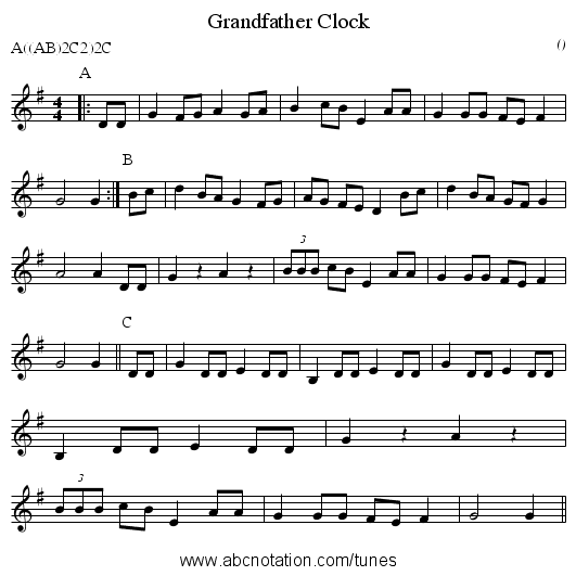 Grandfather Clock - staff notation