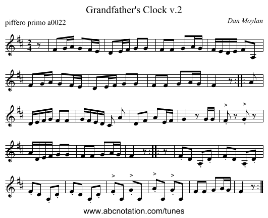 Grandfather's Clock v.2 - staff notation