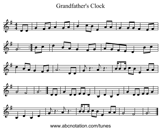 Grandfather's Clock - staff notation