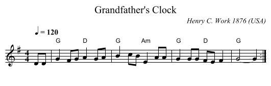 Grandfather's Clock - staff notation