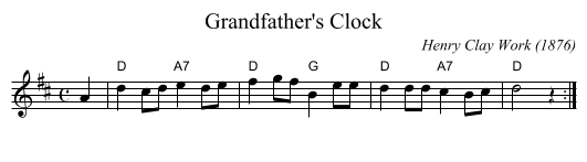 Grandfather's Clock - staff notation