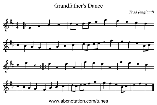 Grandfather's Dance - staff notation
