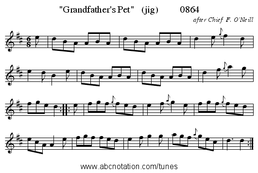 Grandfather's Pet   (jig)         0864 - staff notation