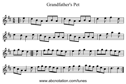 Grandfather's Pet - staff notation