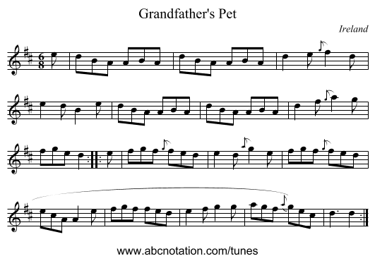 Grandfather's Pet - staff notation