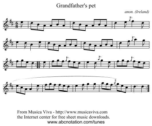 Grandfather's pet - staff notation