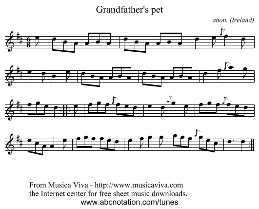 Grandfather's pet - staff notation