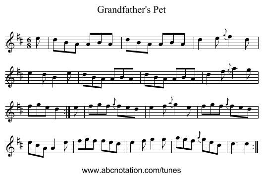 Grandfather's Pet - staff notation