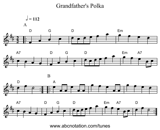 Grandfather's Polka - staff notation
