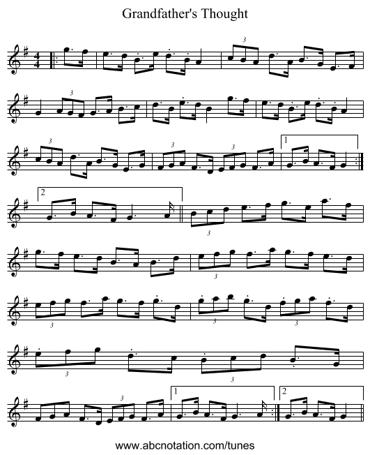 Grandfather's Thought - staff notation