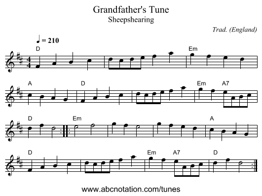 Grandfather's Tune - staff notation