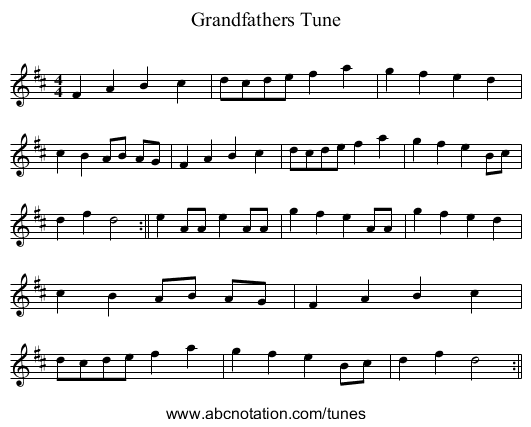 Grandfathers Tune - staff notation