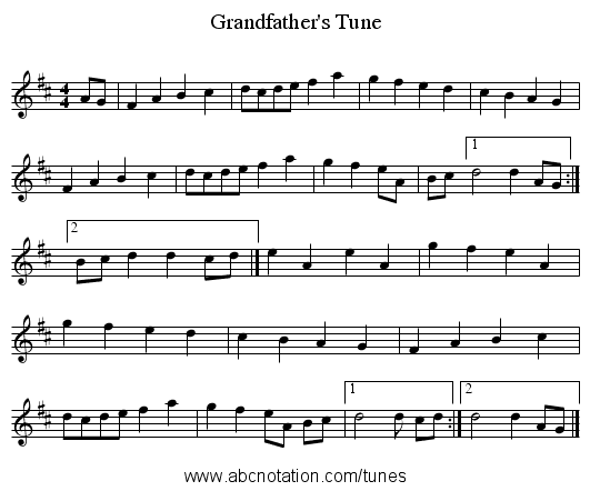 Grandfather's Tune - staff notation