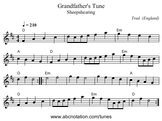 Grandfather's Tune - staff notation