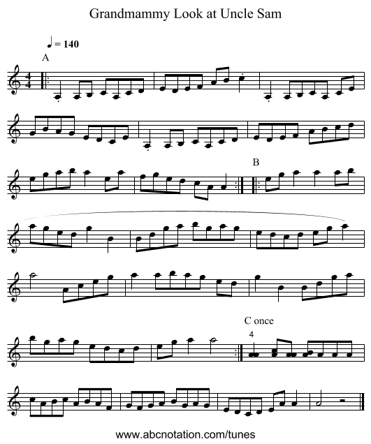 Grandmammy Look at Uncle Sam - staff notation