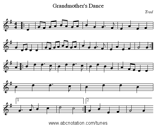 Grandmother's Dance - staff notation