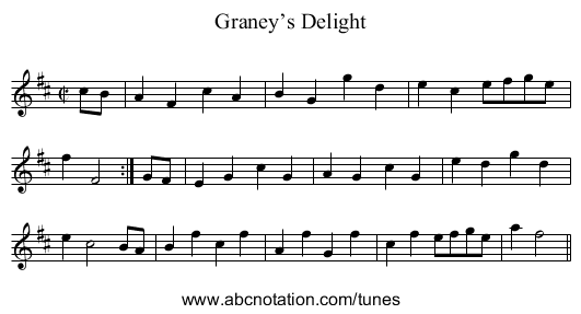 Graney’s Delight - staff notation