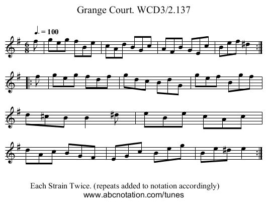 Grange Court. WCD3/2.137 - staff notation