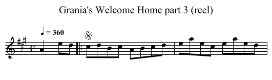 Grania's Welcome Home part 3 (reel) - staff notation