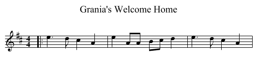 Grania's Welcome Home - staff notation