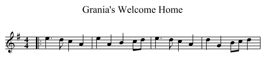 Grania's Welcome Home - staff notation