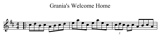 Grania's Welcome Home - staff notation