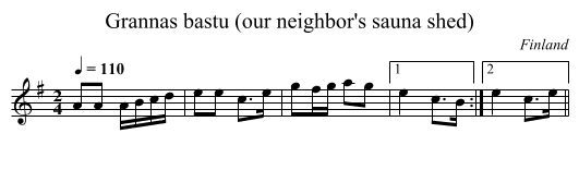 Grannas bastu (our neighbor's sauna shed) - staff notation