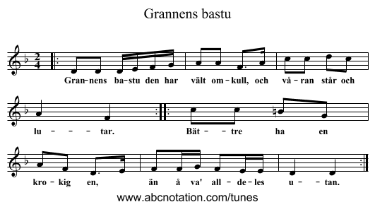 Grannens bastu - staff notation