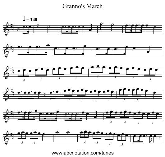 Granno's March - staff notation