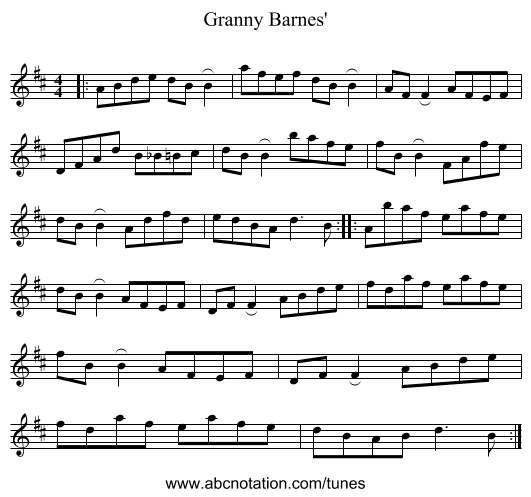Granny Barnes' - staff notation