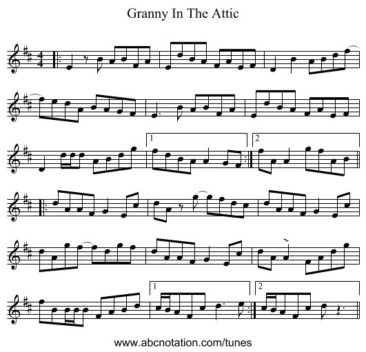Granny In The Attic - staff notation