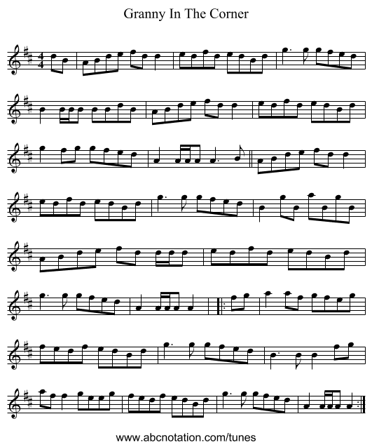 Granny In The Corner - staff notation