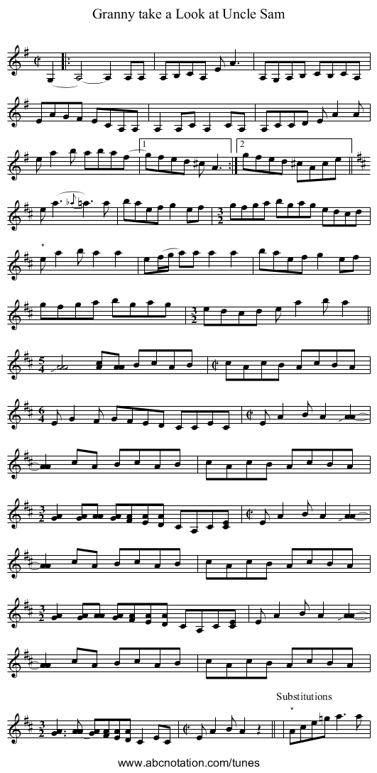 Granny take a Look at Uncle Sam - staff notation