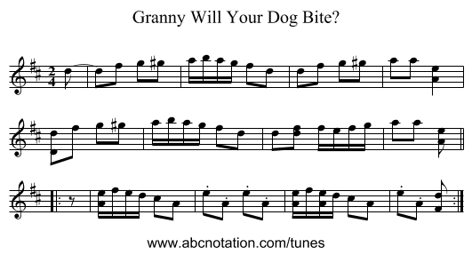 Granny Will Your Dog Bite? - staff notation