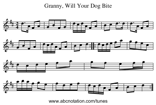 Granny, Will Your Dog Bite - staff notation