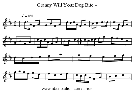 Granny Will Your Dog Bite + - staff notation