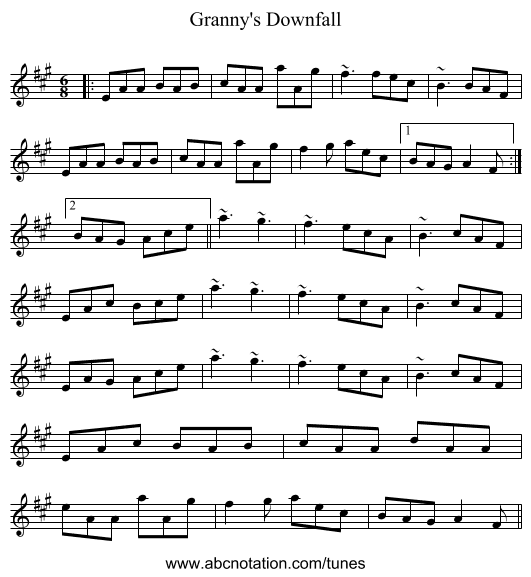 Granny's Downfall - staff notation