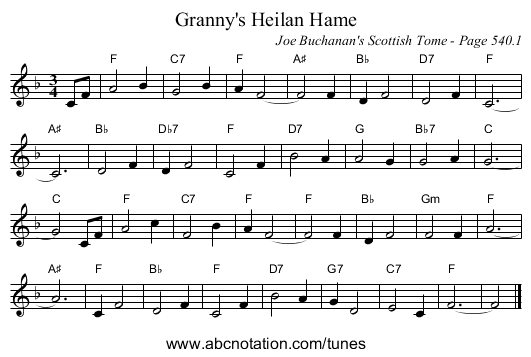 Granny's Heilan Hame - staff notation