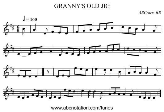 GRANNY'S OLD JIG - staff notation