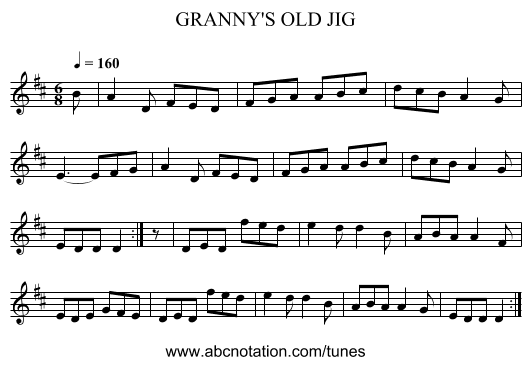 GRANNY'S OLD JIG - staff notation