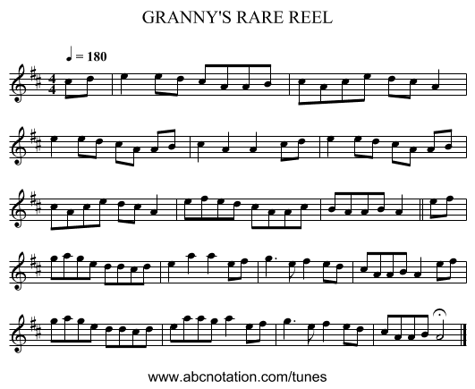 GRANNY'S RARE REEL - staff notation